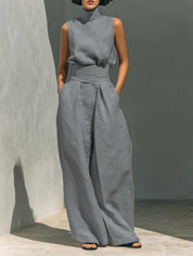 Valentina Creswell | Linen-Look Wide Leg Two-Piece Set For Women