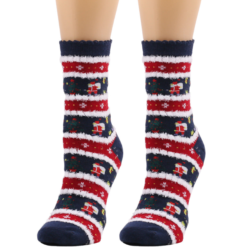 Snowy Wish | Navy Santa Print Christmas Socks For Women