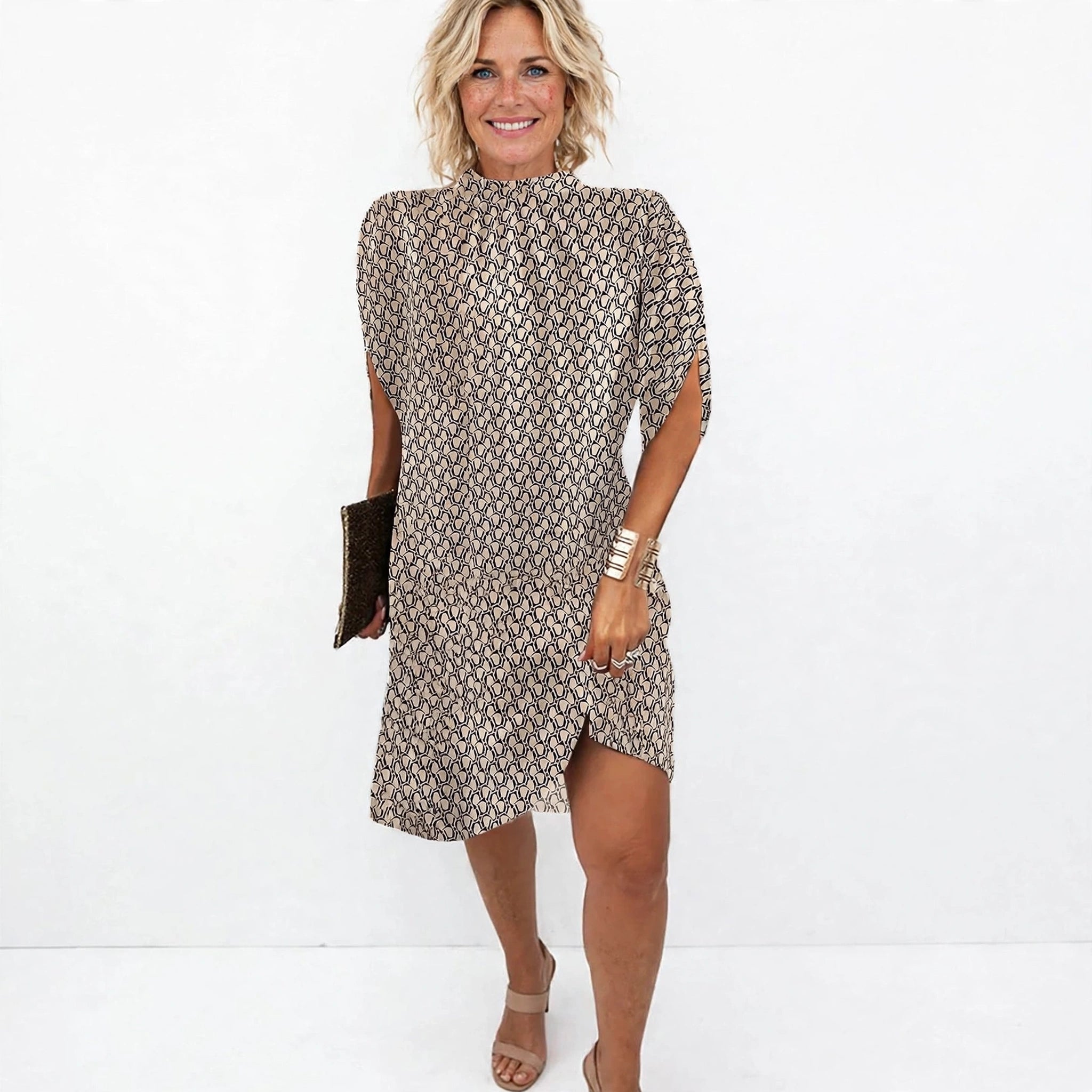 Ginevra Estmore | Brown Geometric Print Shift Dress For Women