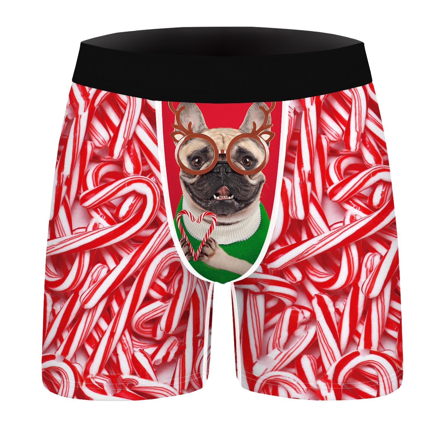 Candy Stripe | Red Candy Cane Print Christmas Boxer Briefs For Men
