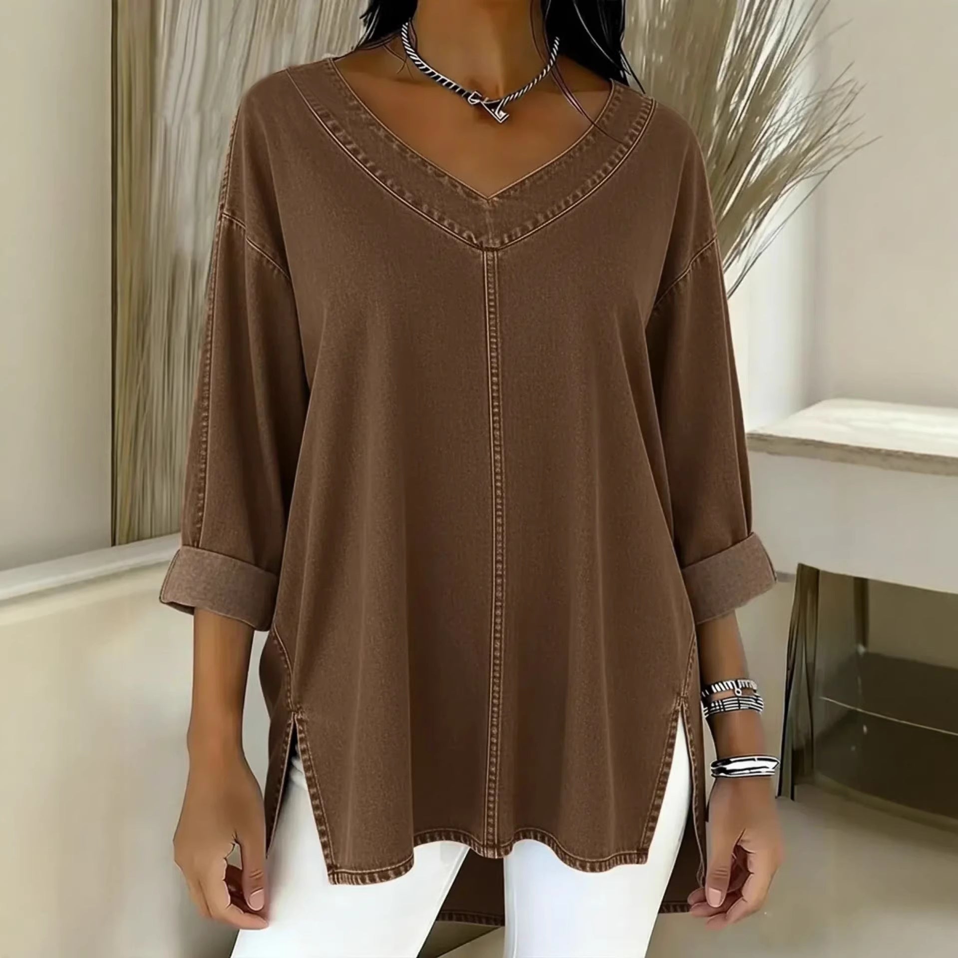 Clarissa Dunmore | Relaxed Denim V-Neck Top For Women