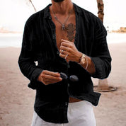 Nicola Saxcroft | Crinkle Linen-Look Long Sleeve Beach Shirt For Men