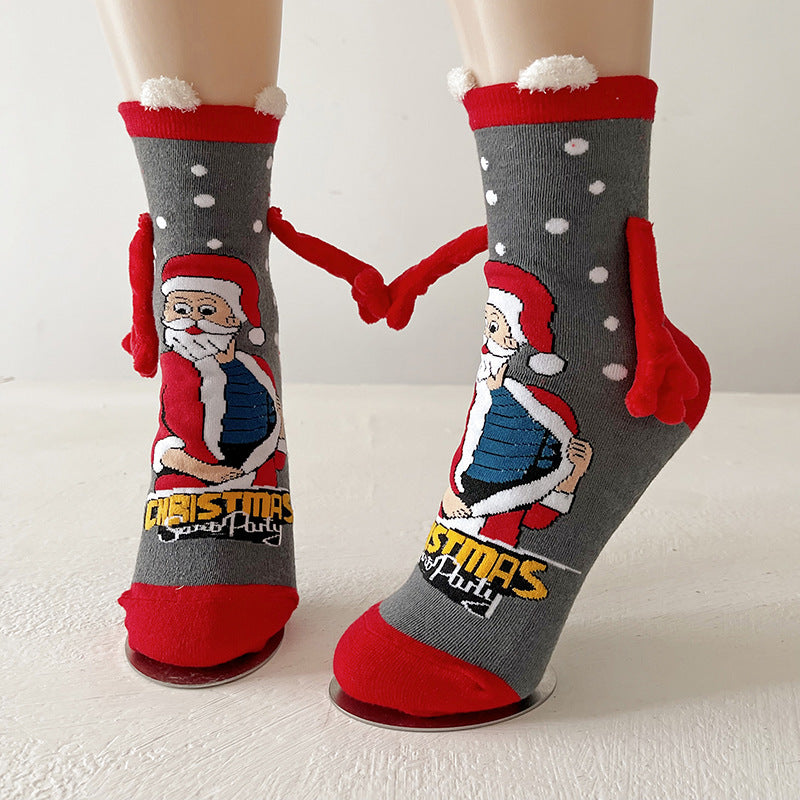Joy | Red Santa Hand-Holding Christmas Socks Unisex & Couples