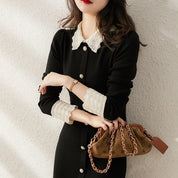 Xanthe Holford | Black Tweed Knit Collar Midi Dress For Women