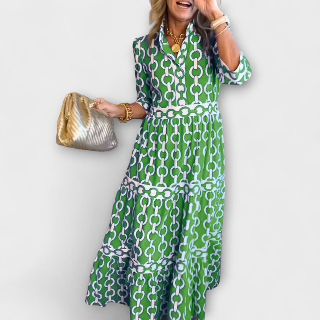 Beatrix Sterling | Chain Print Tiered Midi Dress For Women