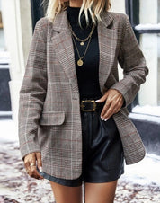 Molly Gordon | Plaid Single-Button Blazer Jacket For Women