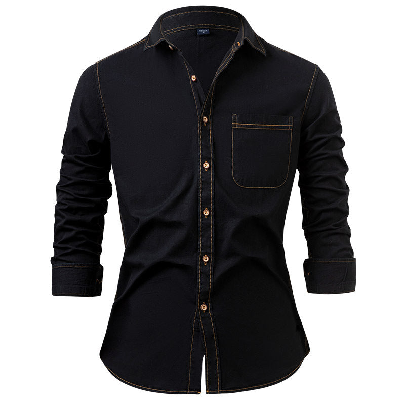 Massimo Milbridge | Denim-Look Long Sleeve Button-Up Shirt For Men