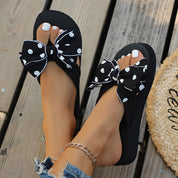 Matilda Sheridan | Polka Dot Wedge Flip-Flops With Bow Detail