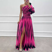 Viviana Aldmere | Striped One-Shoulder Slit Maxi Dress For Women