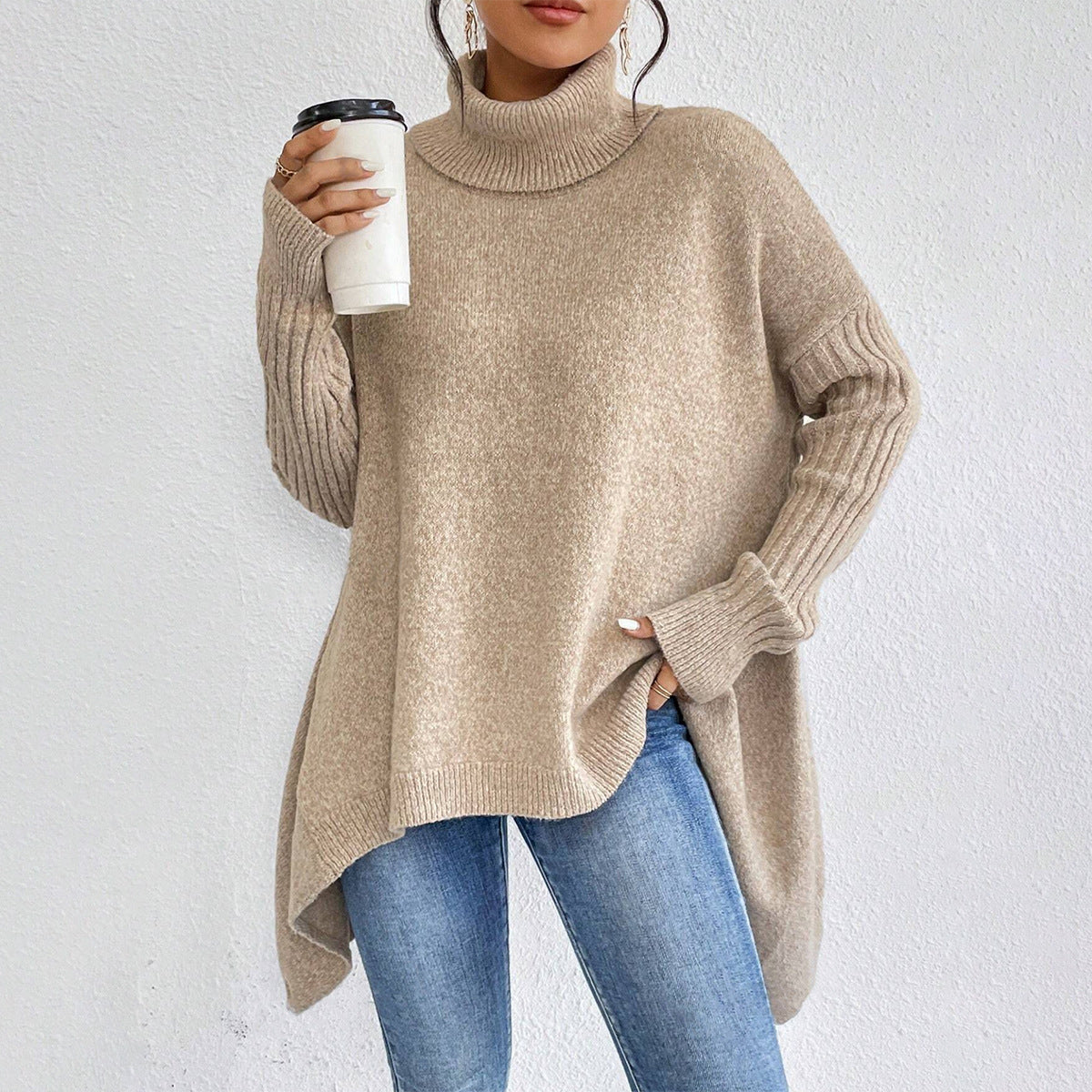 Phoebe Martin | Oversized Turtleneck Knit Sweater For Women