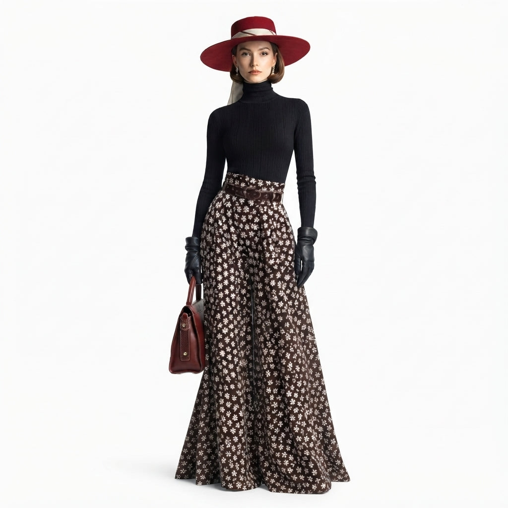 Harper Clarke | Snowflake Print Turtleneck And Skirt Set For Women