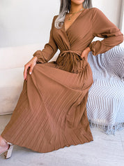Manuela Salbrook | Wrap V-Neck Pleated Chiffon Maxi Dress For Women