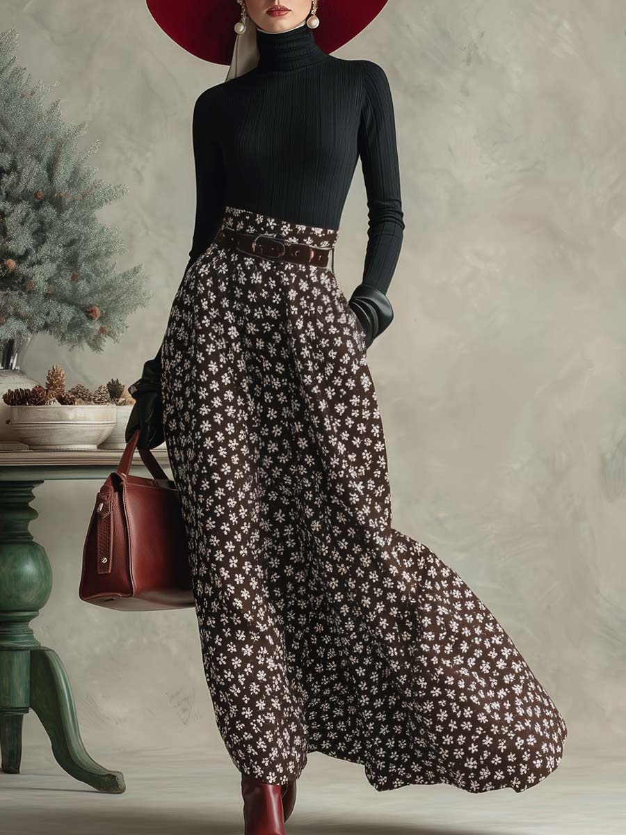 Harper Clarke | Snowflake Print Turtleneck And Skirt Set For Women