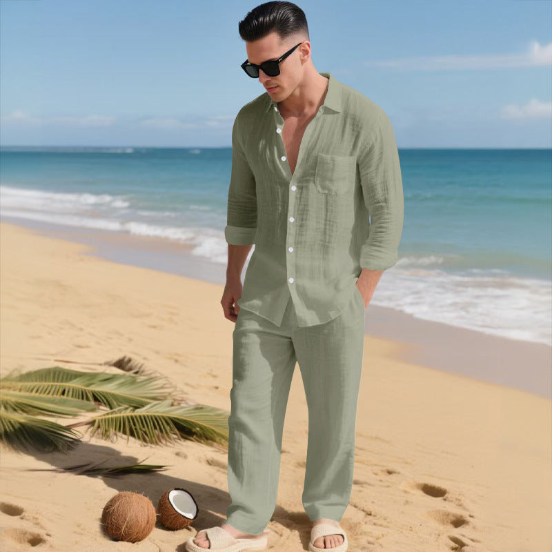Valerio Gilgate | Linen-Look Shirt And Trousers Set For Men