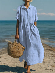 Ilaria Everwell | Button Front Pleated Summer Shirt Dress For Women