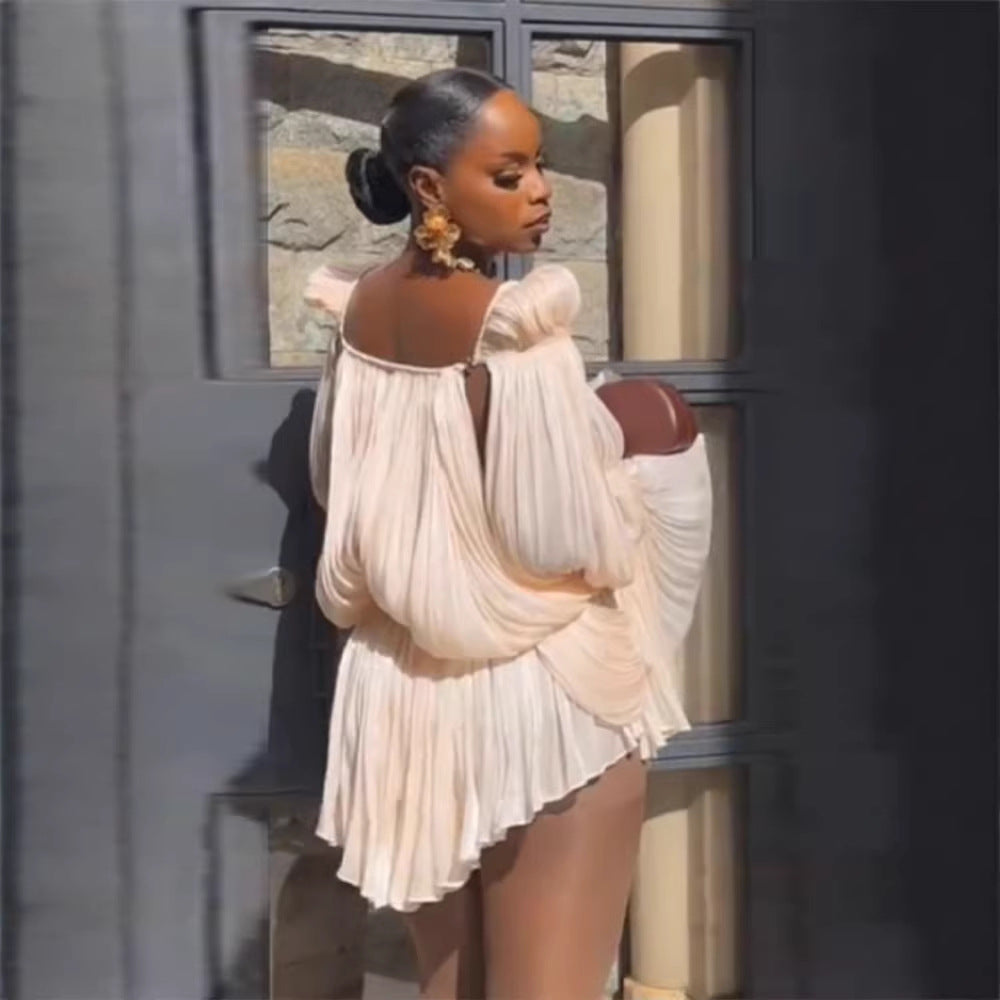 Florence Brown | Off-Shoulder Ruffle Mini Dress For Women