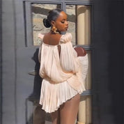 Florence Brown | Off-Shoulder Ruffle Mini Dress For Women