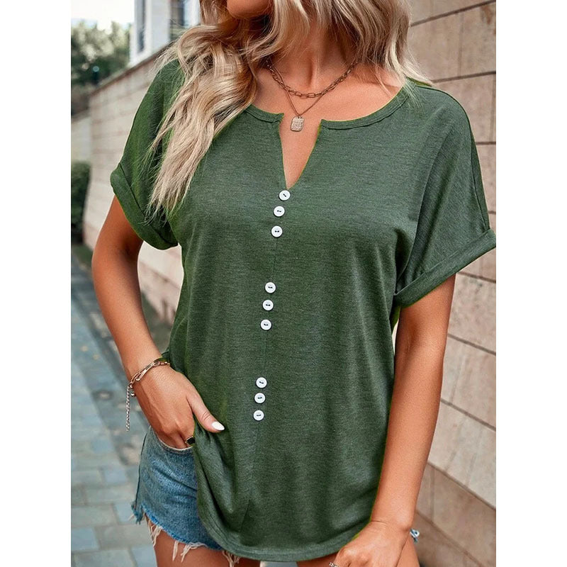 Millie Sutherland | Button-Detail V-Neck Top For Women