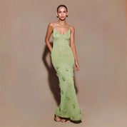 Lucasta Garmore | Green Crochet Flower Maxi Dress For Women