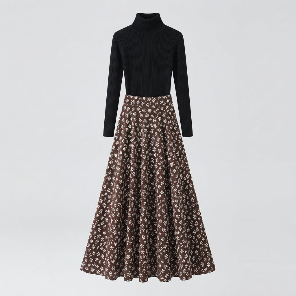 Harper Clarke | Snowflake Print Turtleneck And Skirt Set For Women