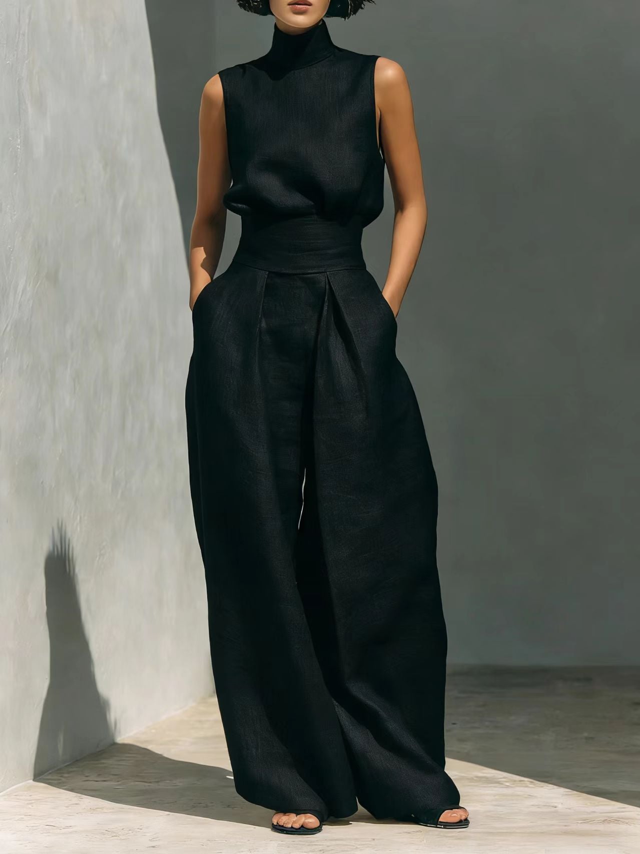 Valentina Creswell | Linen-Look Wide Leg Two-Piece Set For Women