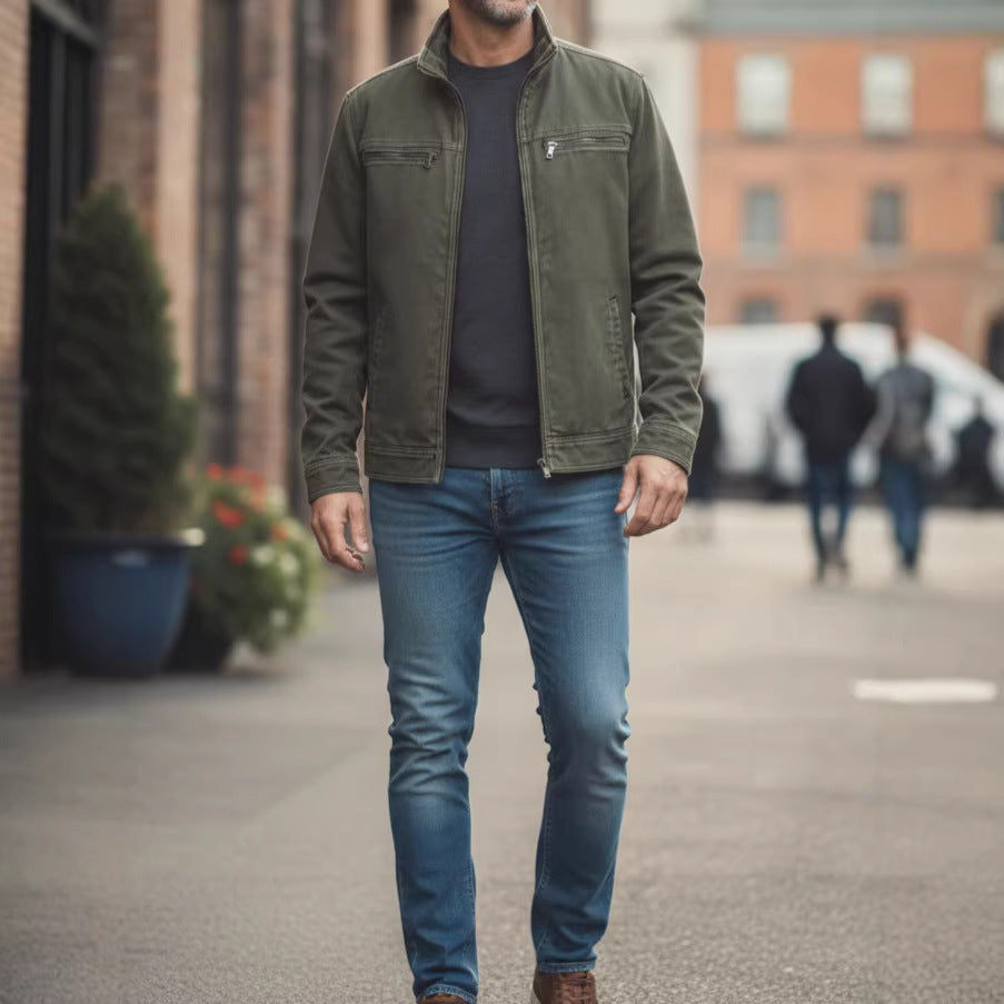 Aldo Cranworth | Olive Zip-Up Workwear Jacket For Men