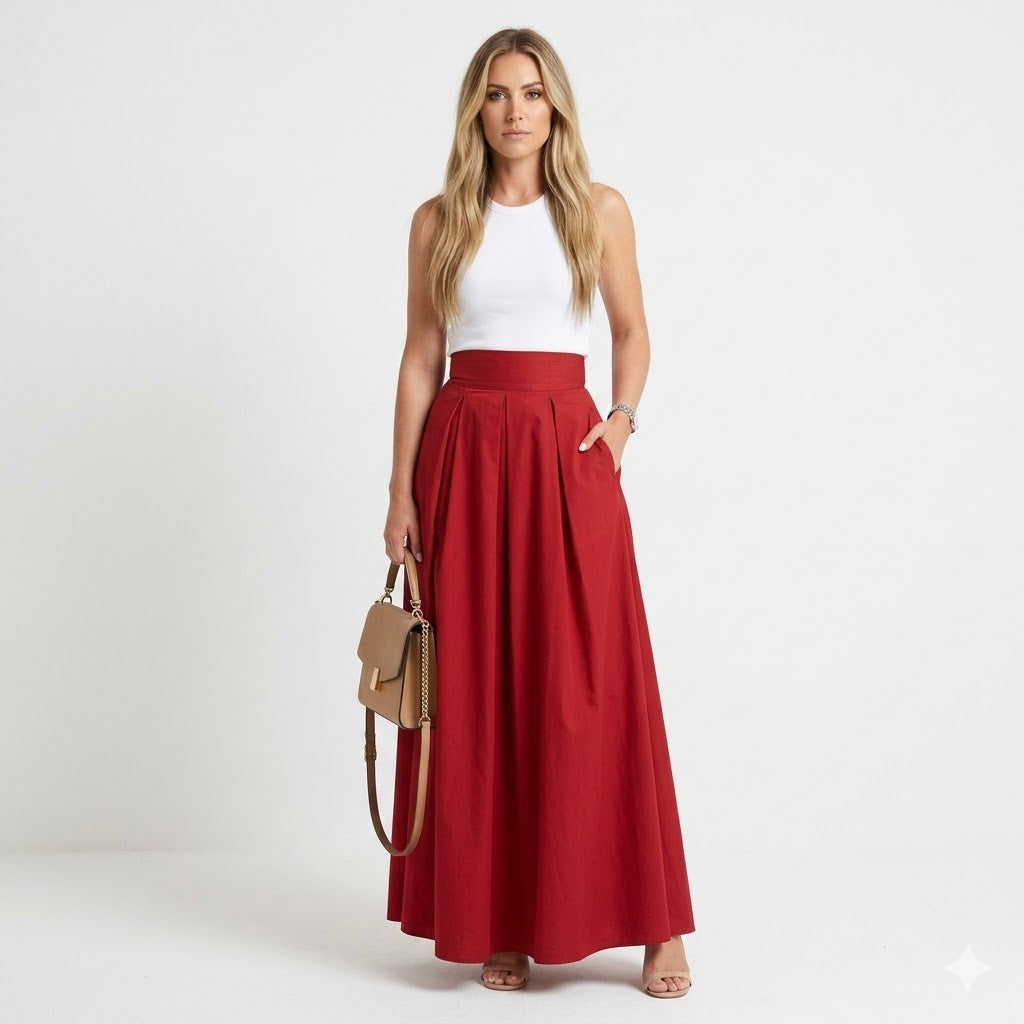 Camille Rossi | Elegant Pleated Maxi Skirt For Women