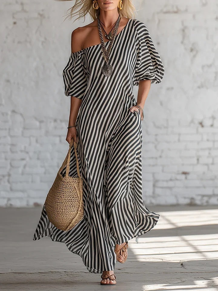 Sienna Walker | Striped Off-Shoulder Summer Dress For Women