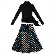Imogen Fairweather | Turtleneck Knit Top & Polka Dot Skirt Set For Women