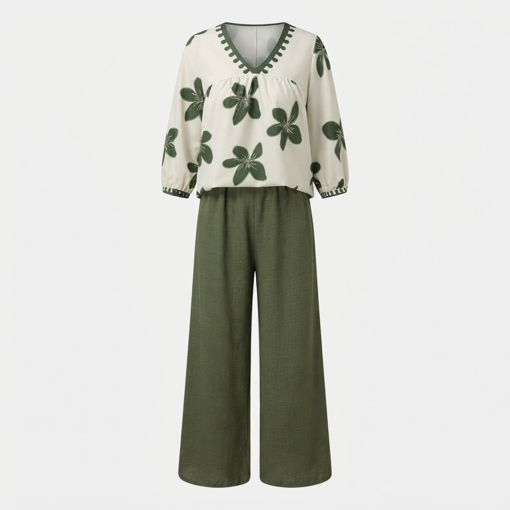 Georgia Fairbanks | Floral Print Wide-Leg Two-Piece Set For Women