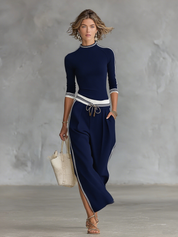 Olivia Kingswell | Striped Trim Two-Piece Set For Women