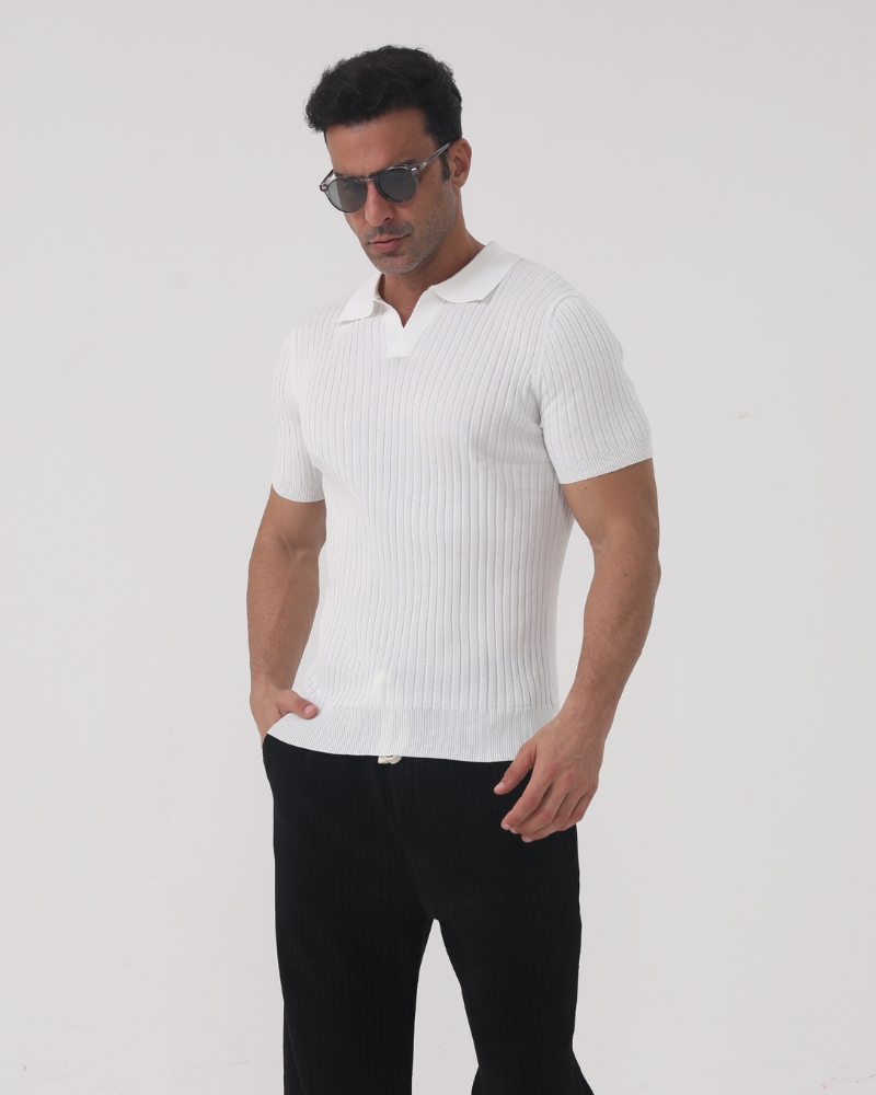 Luca Bianchi | Ribbed Knit Polo with Sculpted Fit For Men