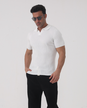 Luca Bianchi | Ribbed Knit Polo with Sculpted Fit For Men