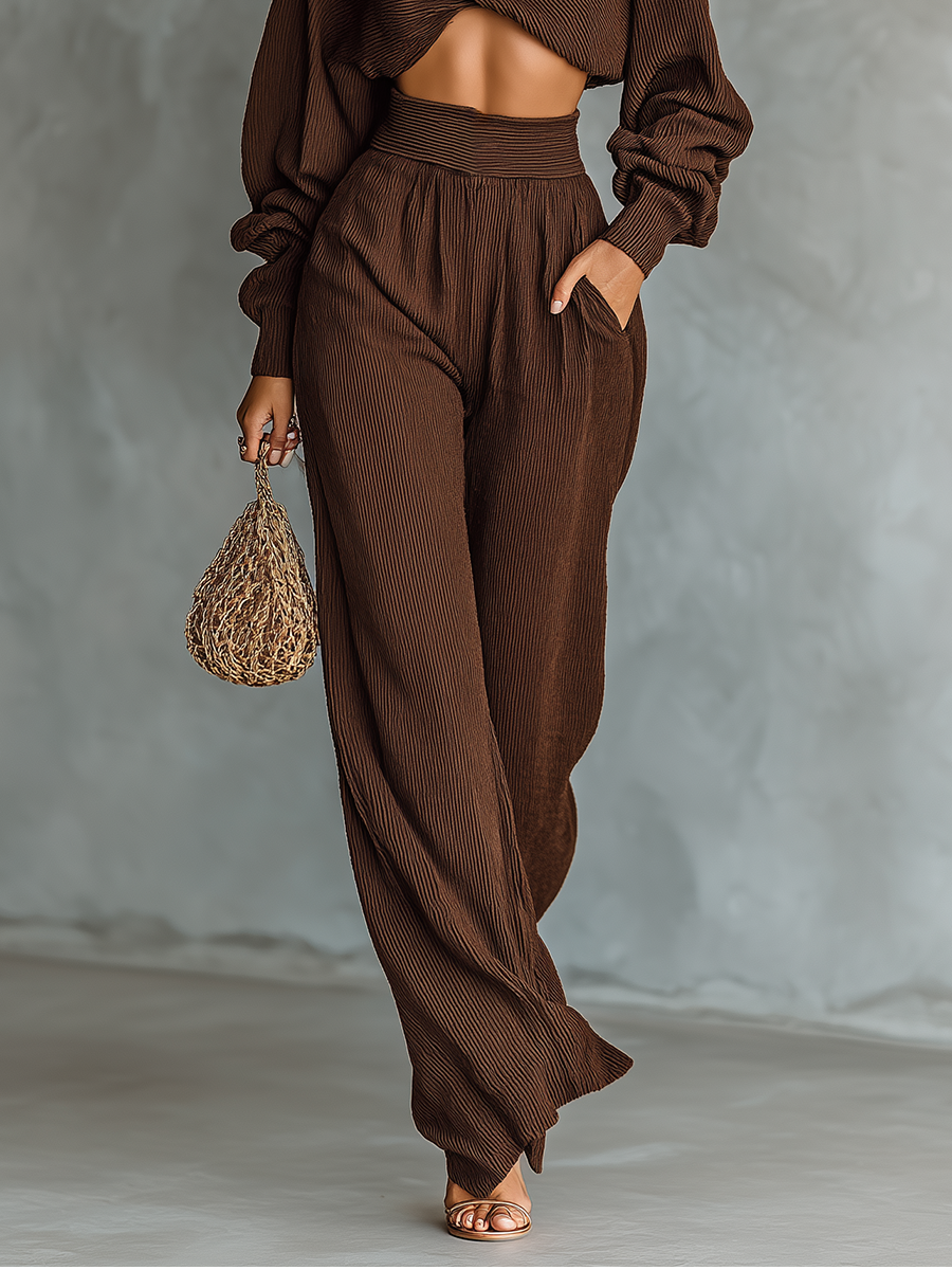 Elise Thackeray | Knitted Crop Top And Wide-Leg Pants Set For Women