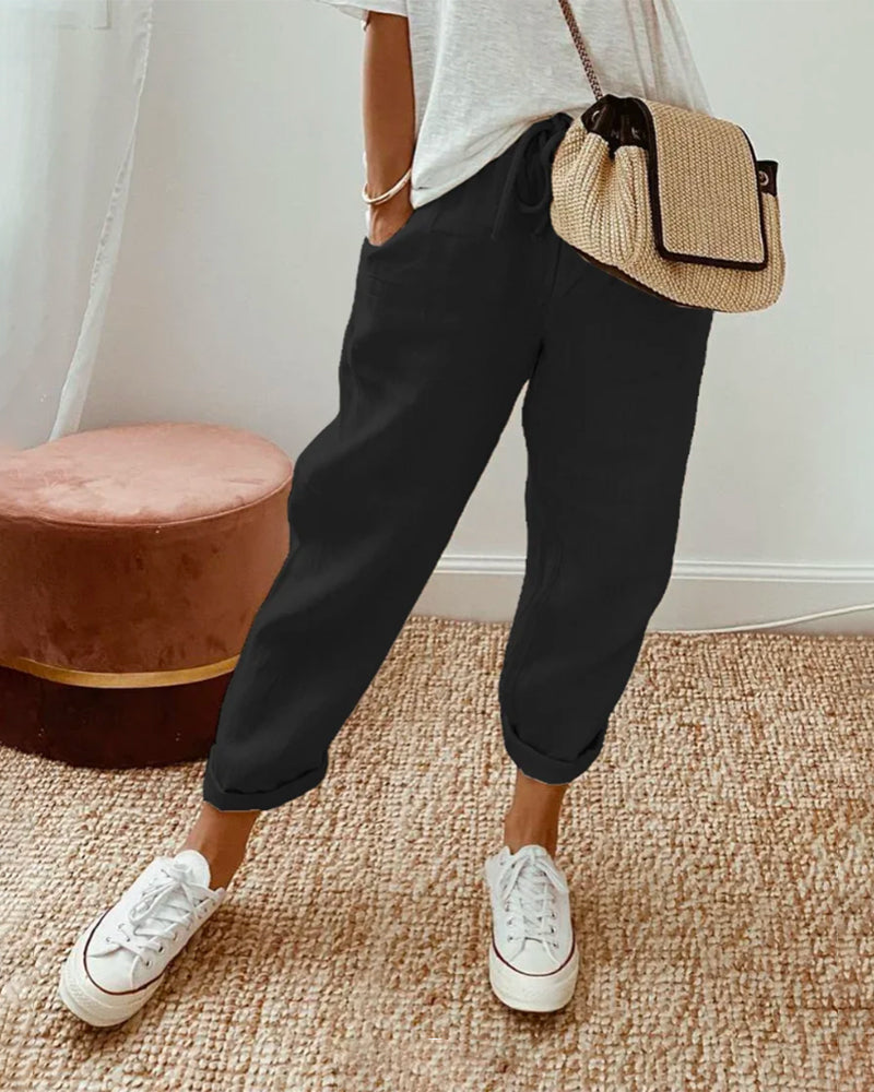 Matteo Ricci | Relaxed Linen Drawstring Trousers with Tapered Fit For Women
