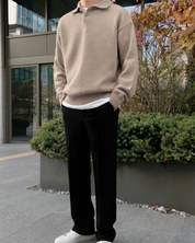 Enzo Laurent | Relaxed Knit Polo Sweater with Soft Minimal Elegance For Men