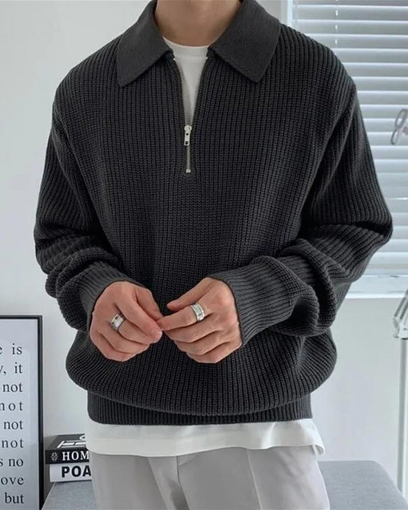 Marco De Santis | Chunky Knit Half-Zip Sweater with Modern Texture For Men