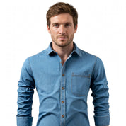 Massimo Milbridge | Denim-Look Long Sleeve Button-Up Shirt For Men
