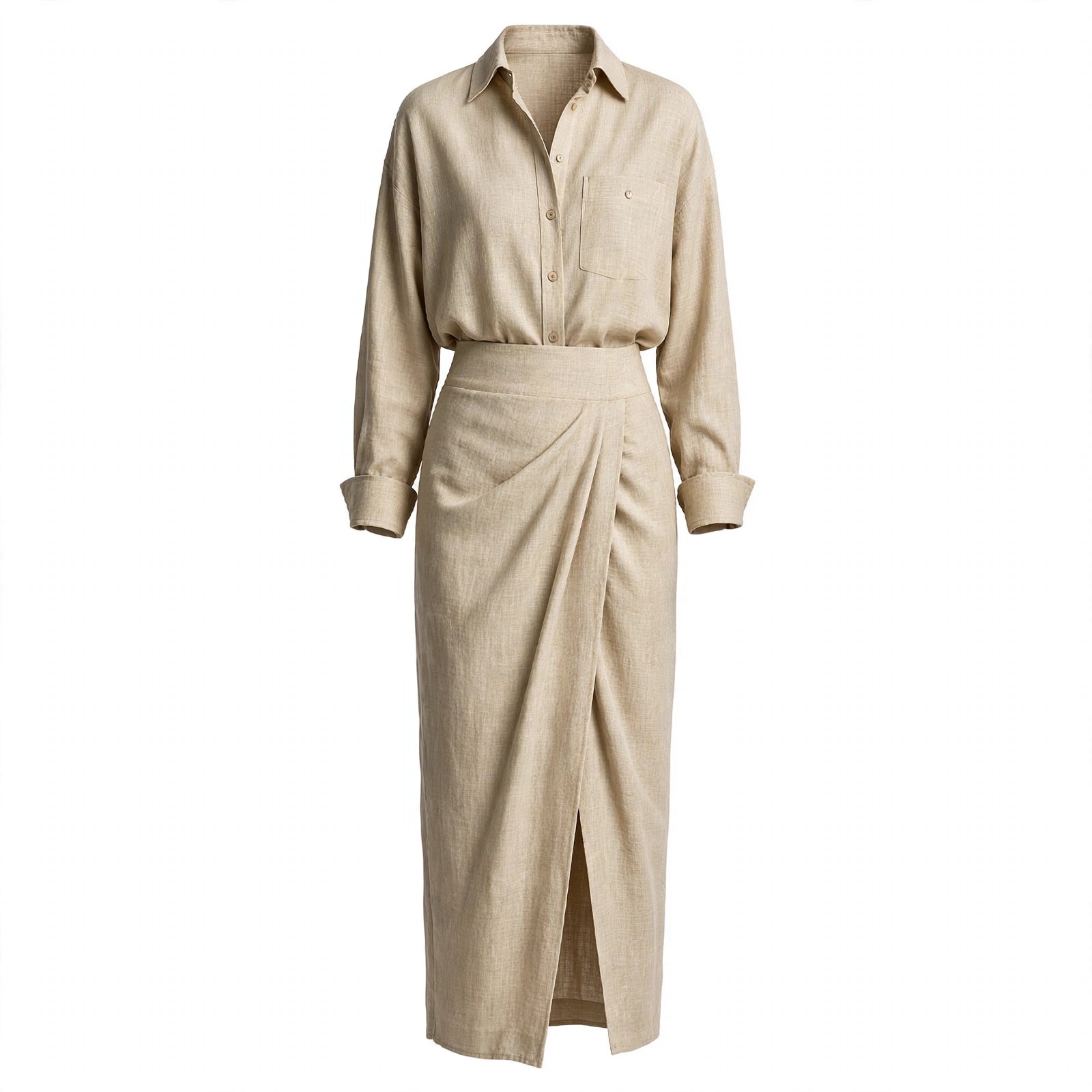 Iris Kingswood | Draped Cotton Blend Shirt And Skirt Set For Women