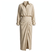 Iris Kingswood | Draped Cotton Blend Shirt And Skirt Set For Women