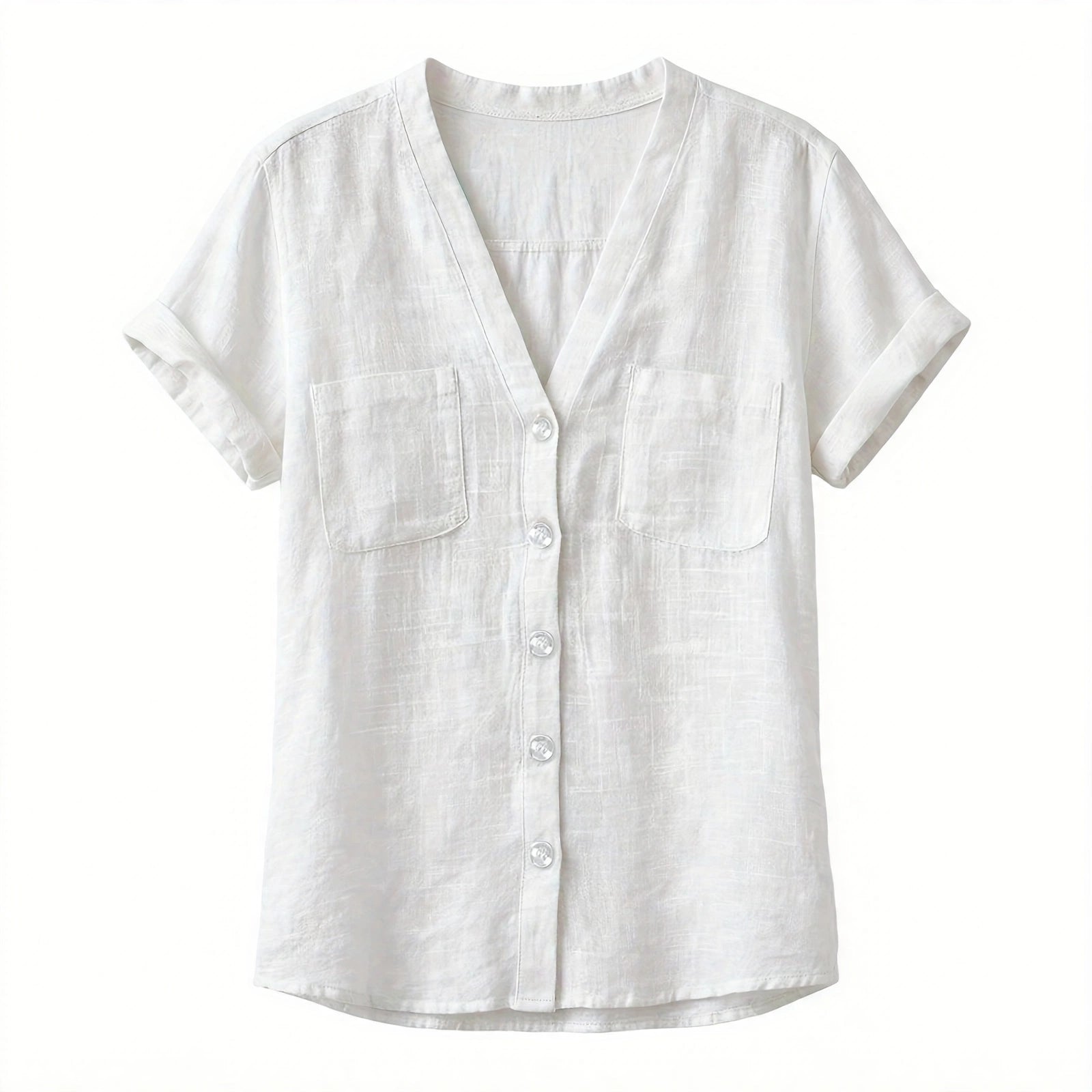 Quinn Ashford | Textured V-Neck Button Shirt For Women