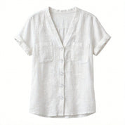 Quinn Ashford | Textured V-Neck Button Shirt For Women