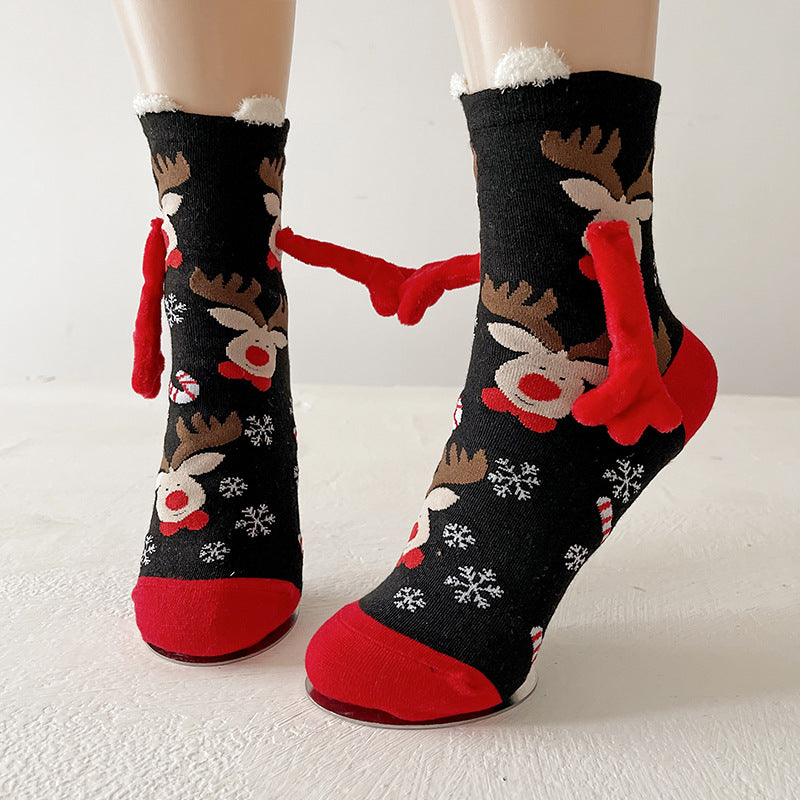 Joy | Red Santa Hand-Holding Christmas Socks Unisex & Couples