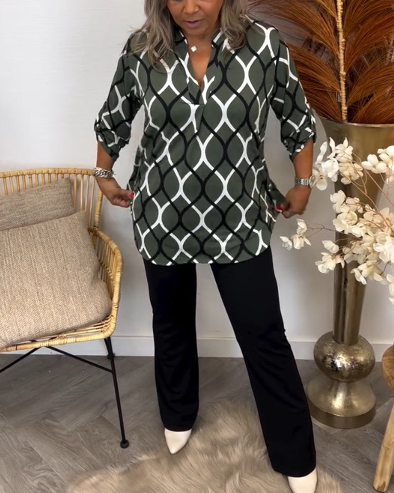 Genevieve Ashworth | Geometric Print V-Neck Blouse For Women