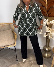 Genevieve Ashworth | Geometric Print V-Neck Blouse For Women