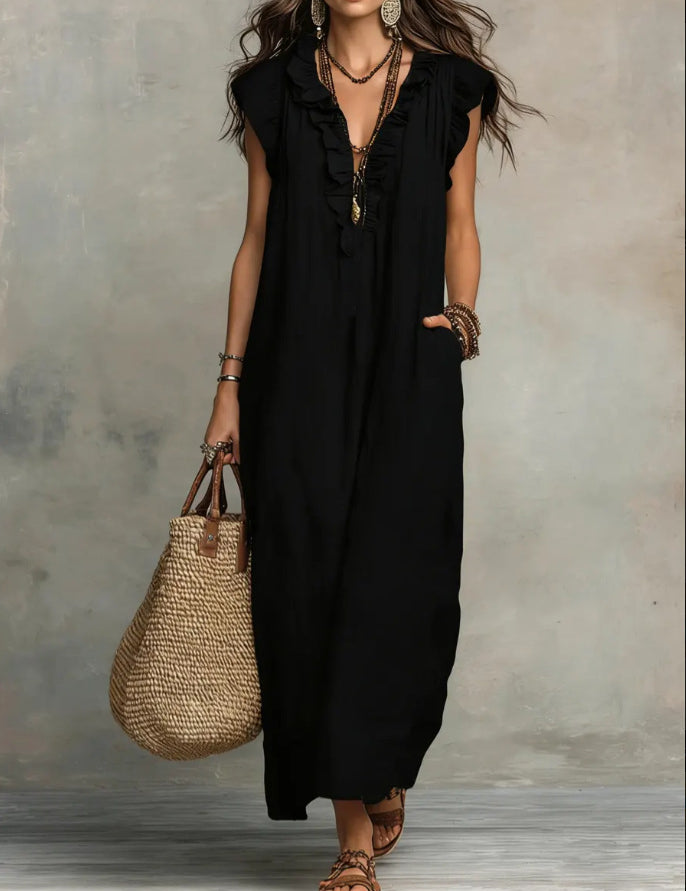 Mia Wilson | Bohemian Ruffle V-Neck Maxi Dress For Women