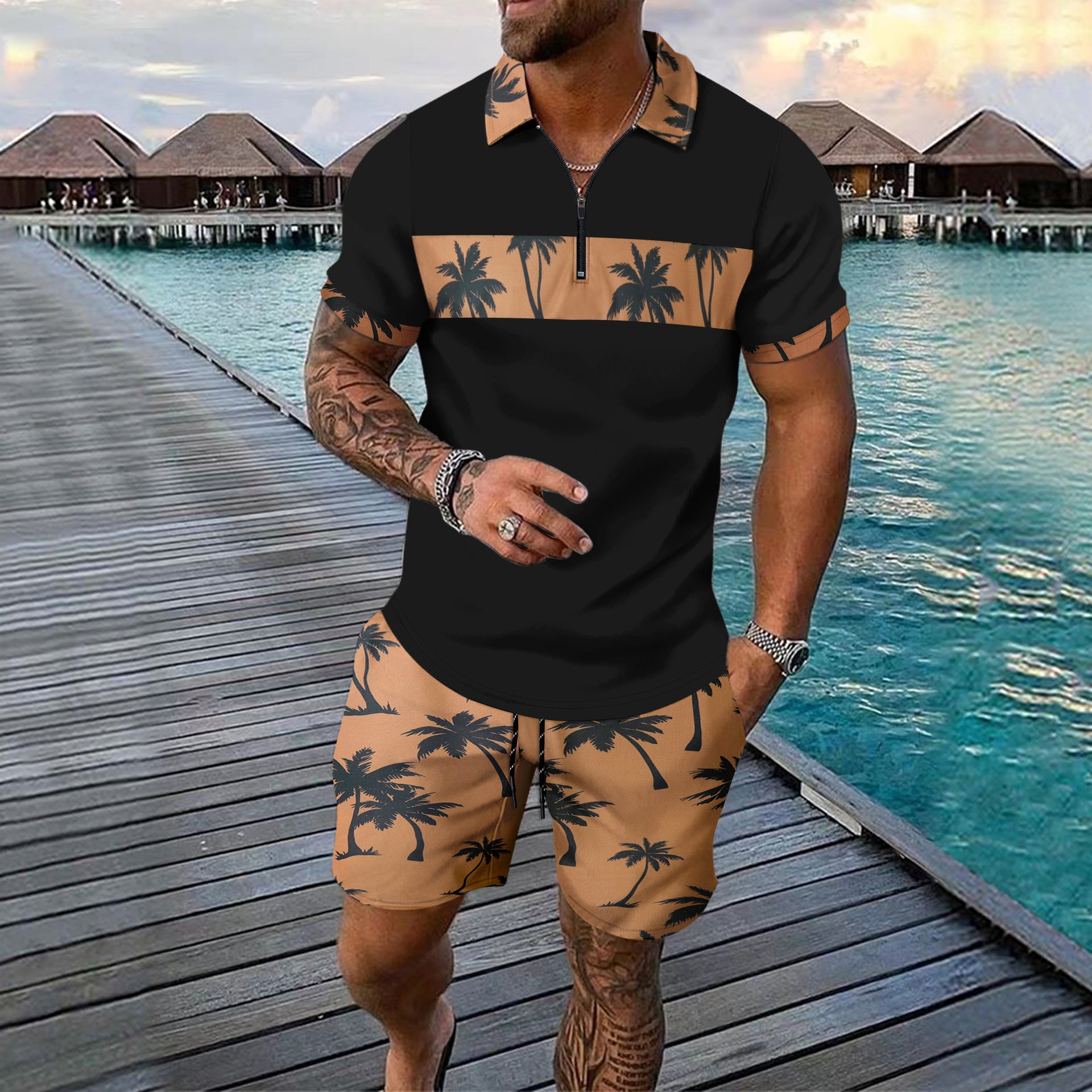 Kai Fairweather | Tropical Print Polo & Shorts Set For Men