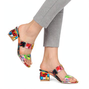 Rina Fairstone | Multicolour Patchwork Block Heel Sandals For Women