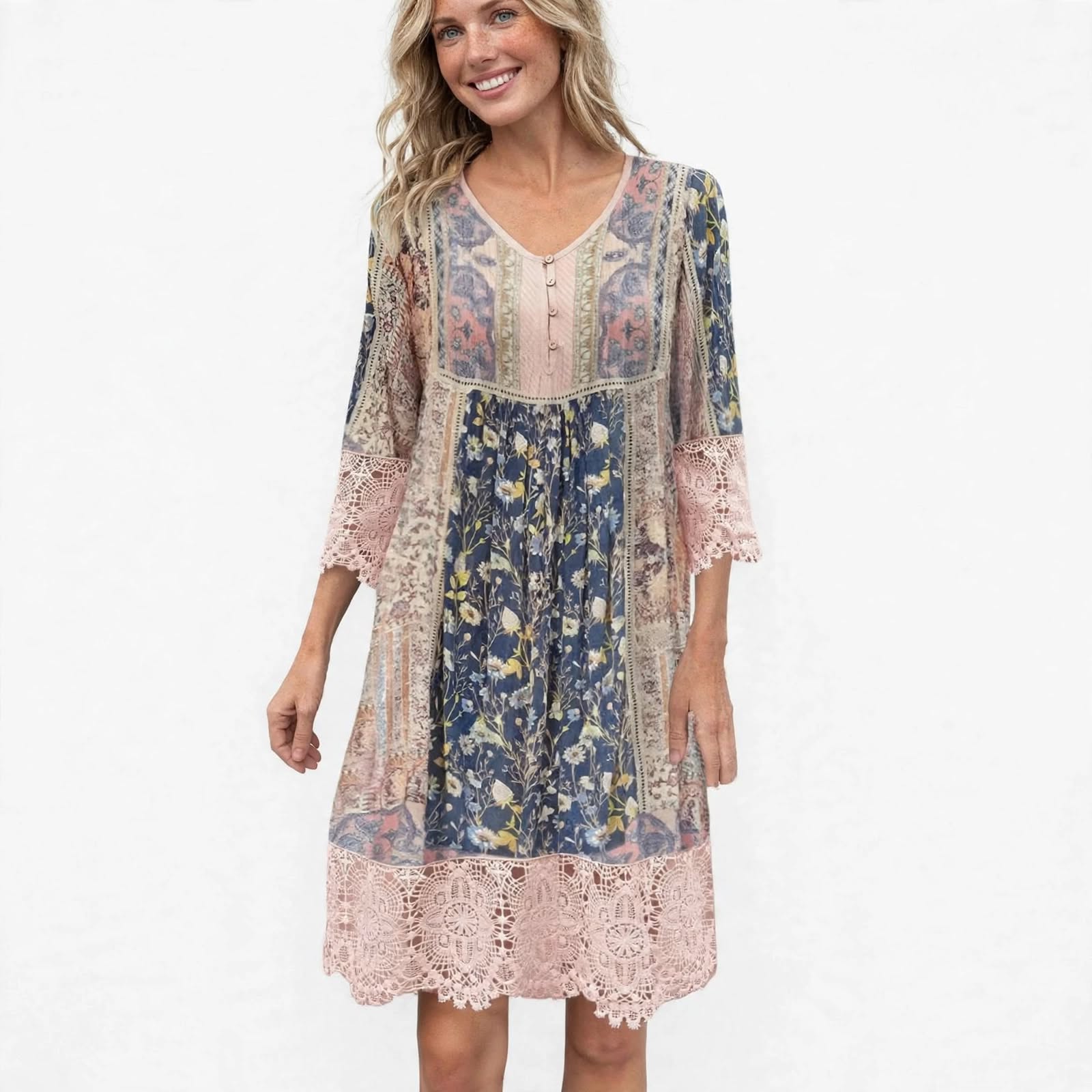 Bronte Whitfield | Bohemian Floral Lace Midi Dress For Women