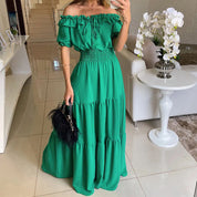 Matilde Malmere | Off-Shoulder Shirred Tiered Maxi Dress For Women